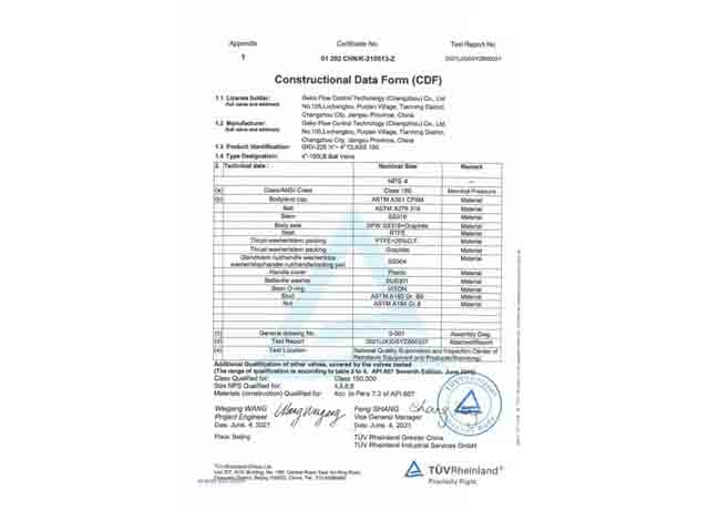 GEKO geçti tüv Rheinland API 607 yangın Test sertifikası